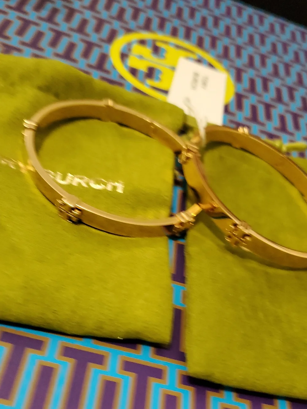 Tory Burch Rose Gold Logo Hinged Bangle Set